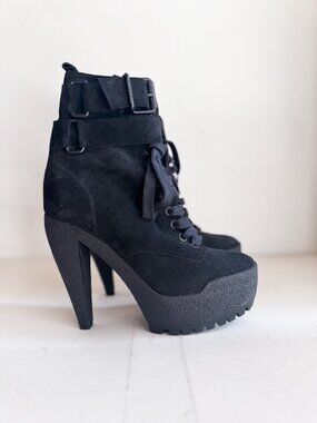 Burberry Black Suede Moto Platform Boots 39